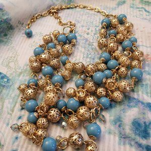 Lavish torsade necklace w/ golden orbs & aqua beads